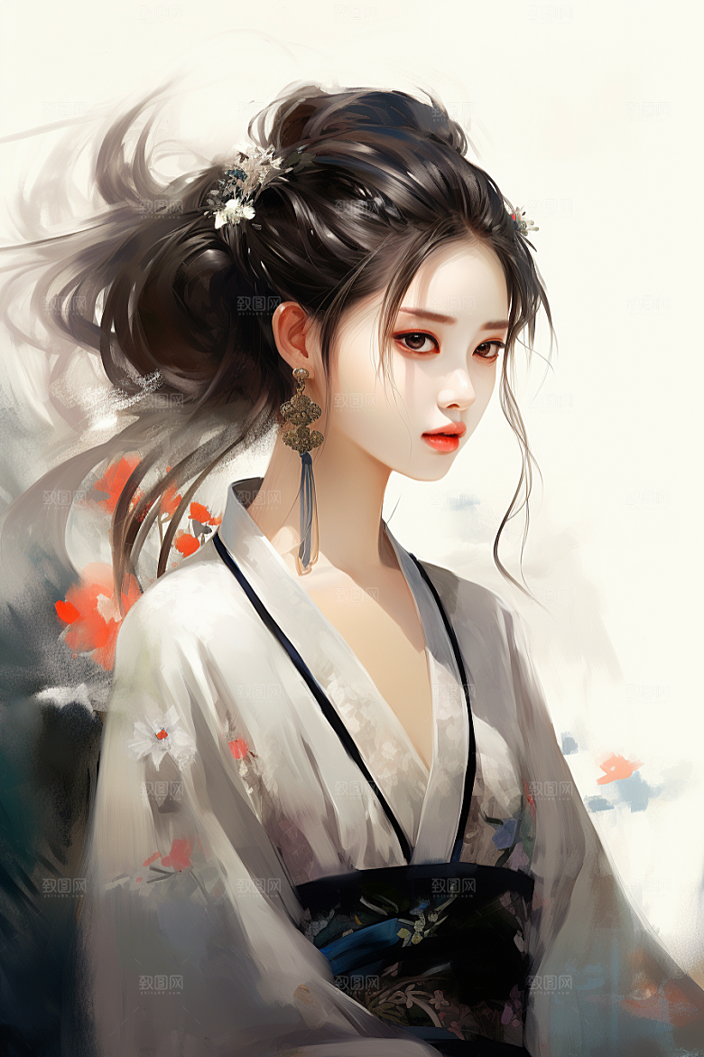 新中式美女高清文艺插画