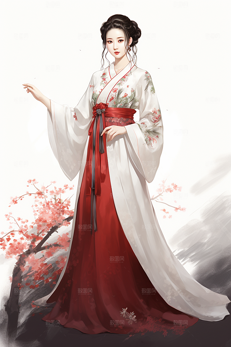 新中式美女手绘中国风插画