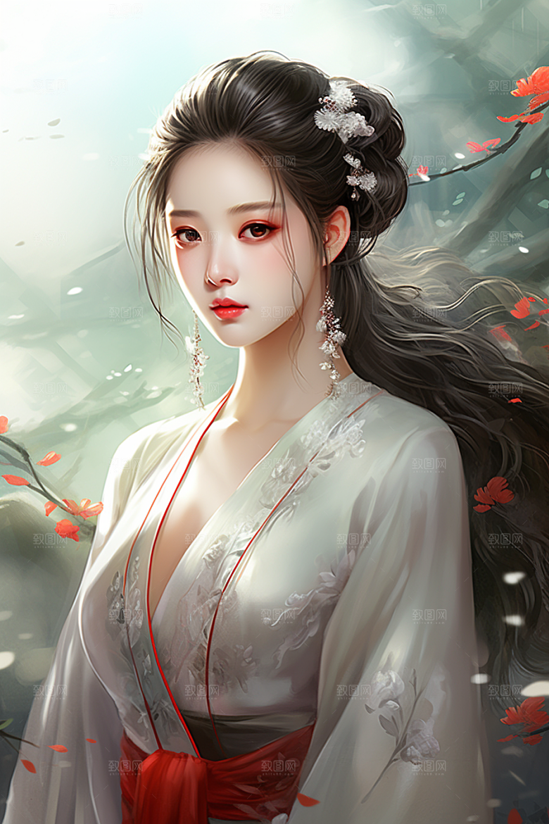 新中式美女手绘文艺插画