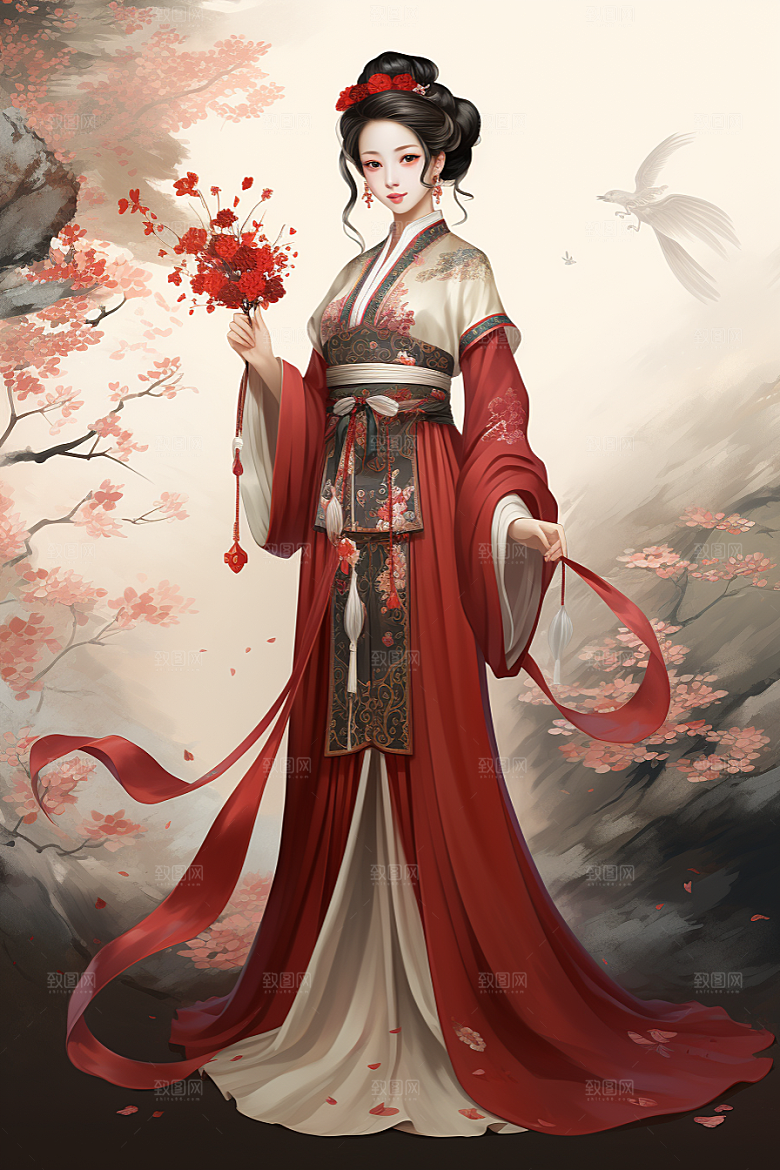 新中式美女中国风高清插画