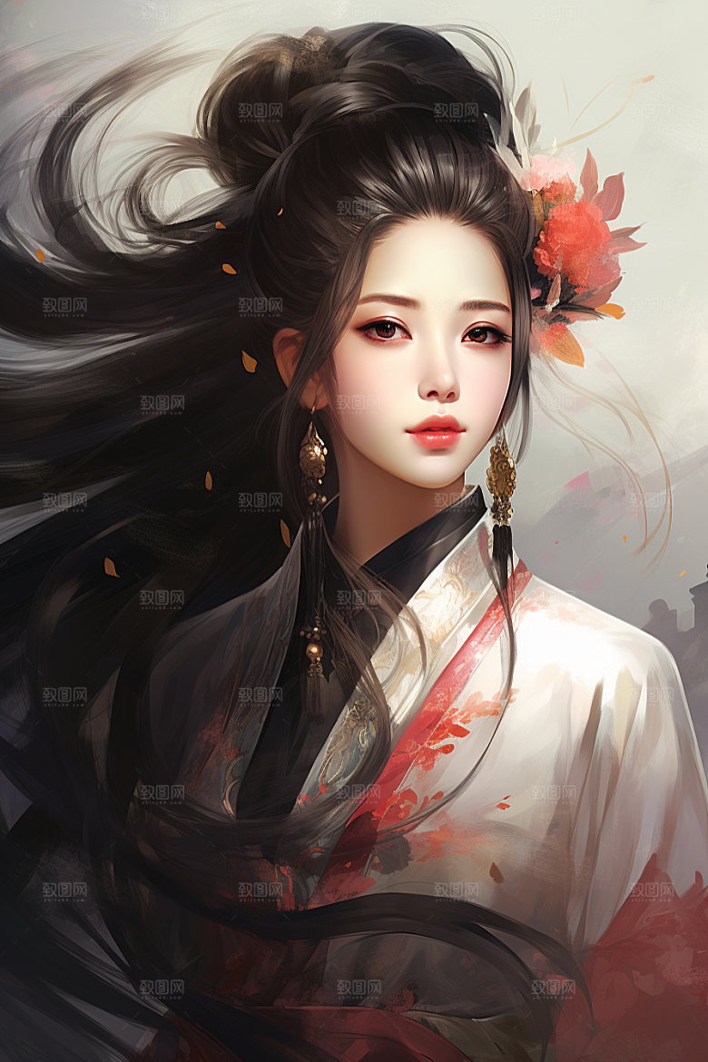 新中式美女文艺手绘插画