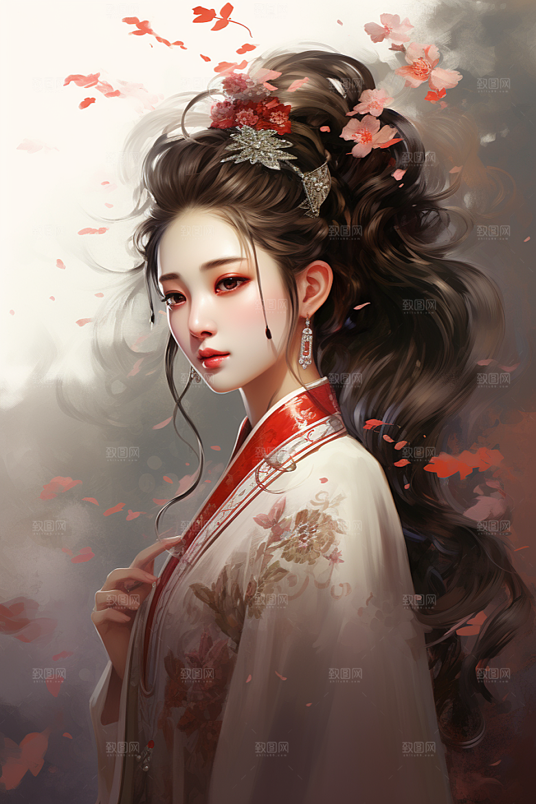 新中式美女水墨艺术插画