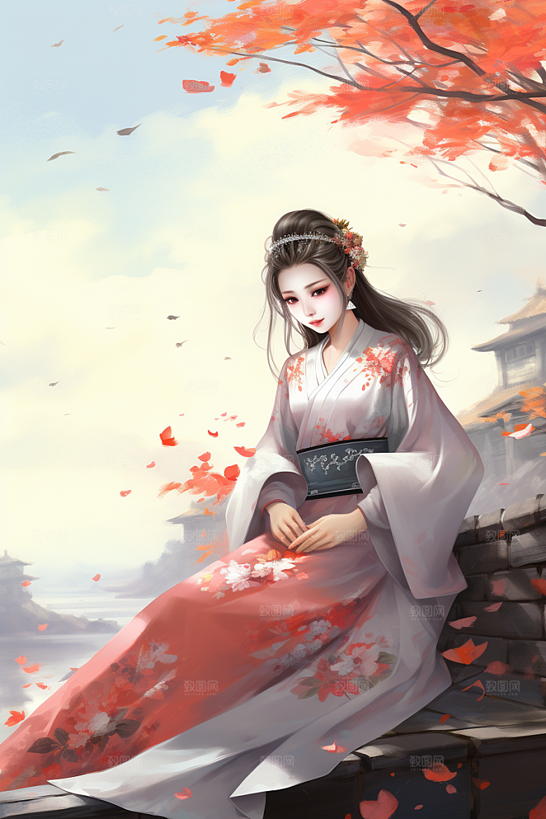 新中式美女艺术唯美插画