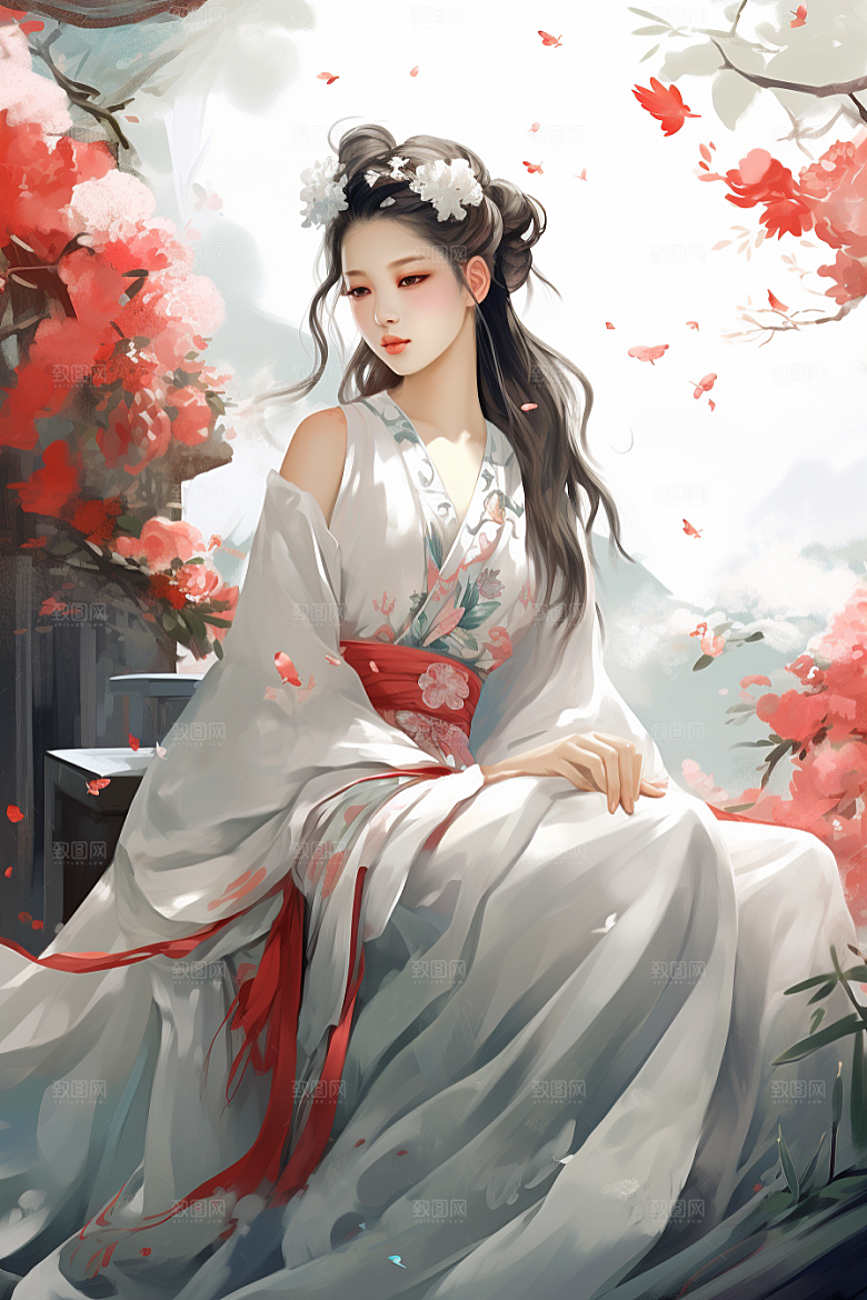 新中式美女高清中国风插画