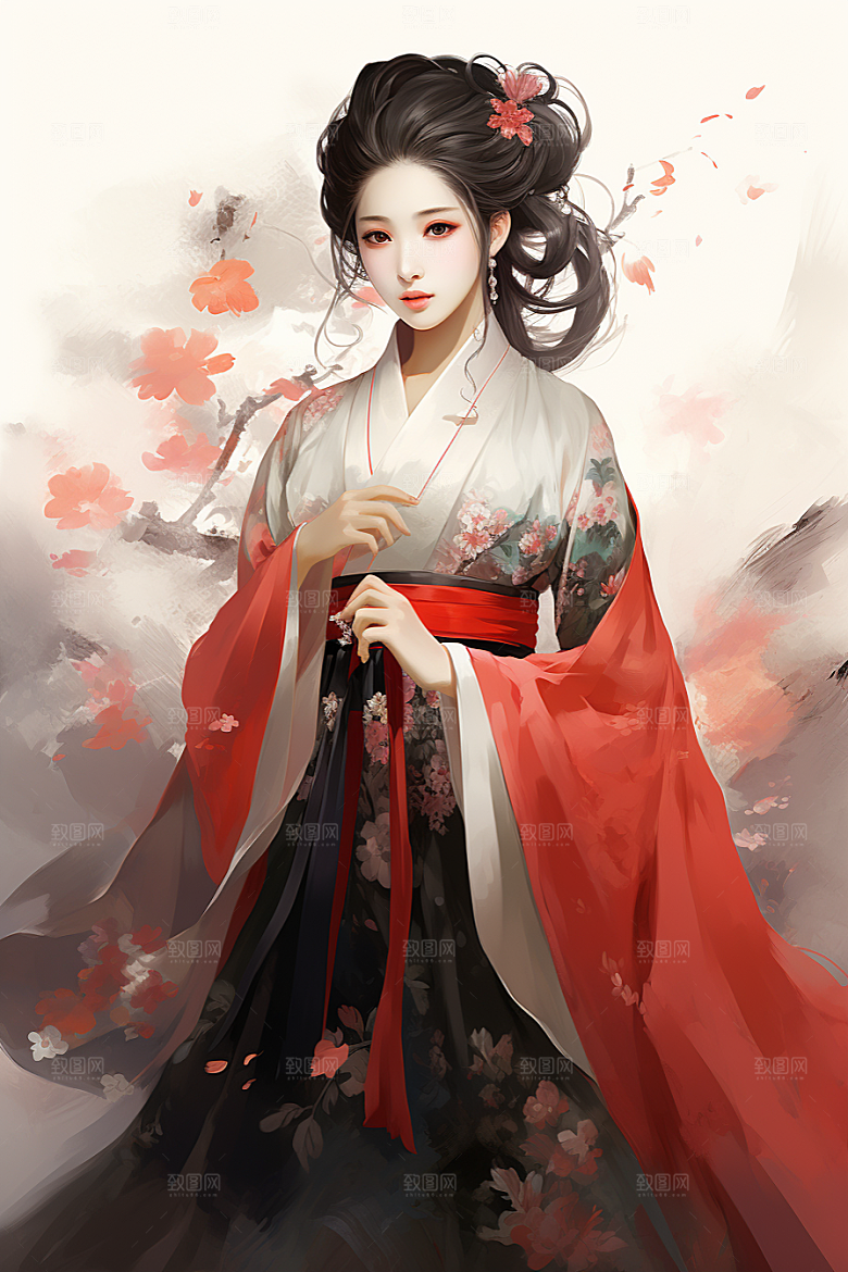 新中式美女中国风文艺插画