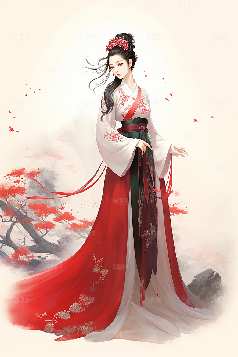 新中式美女唯美温婉插画