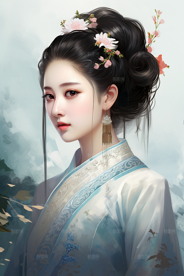新中式美女温婉中国风插画