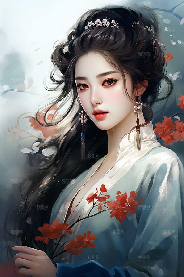 新中式美女高清艺术插画