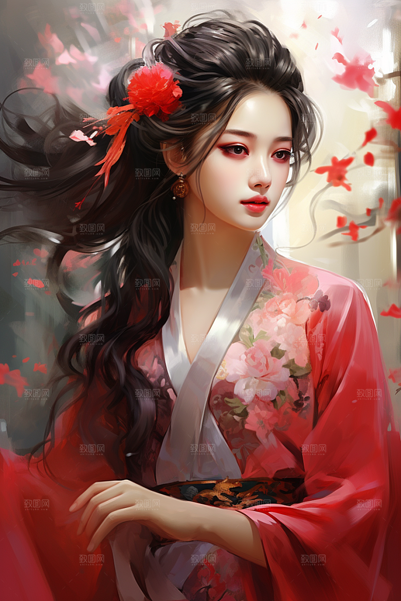 新中式美女中国风唯美插画