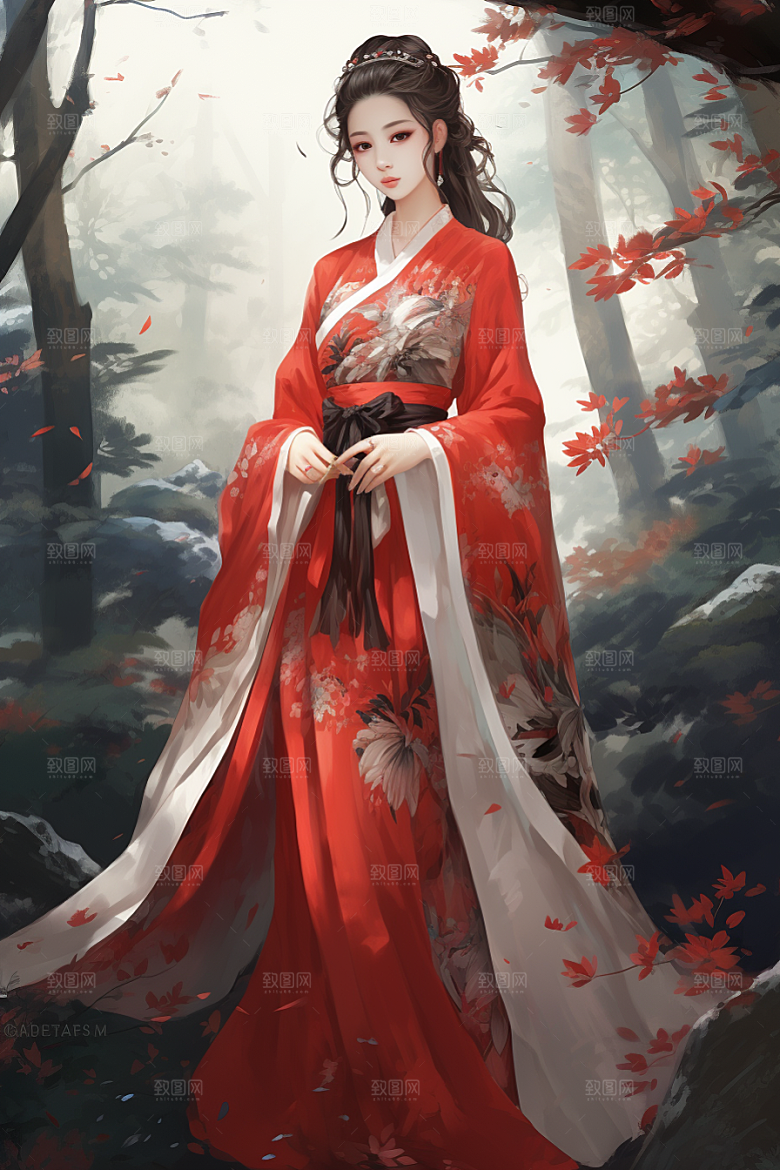 新中式美女文艺唯美插画