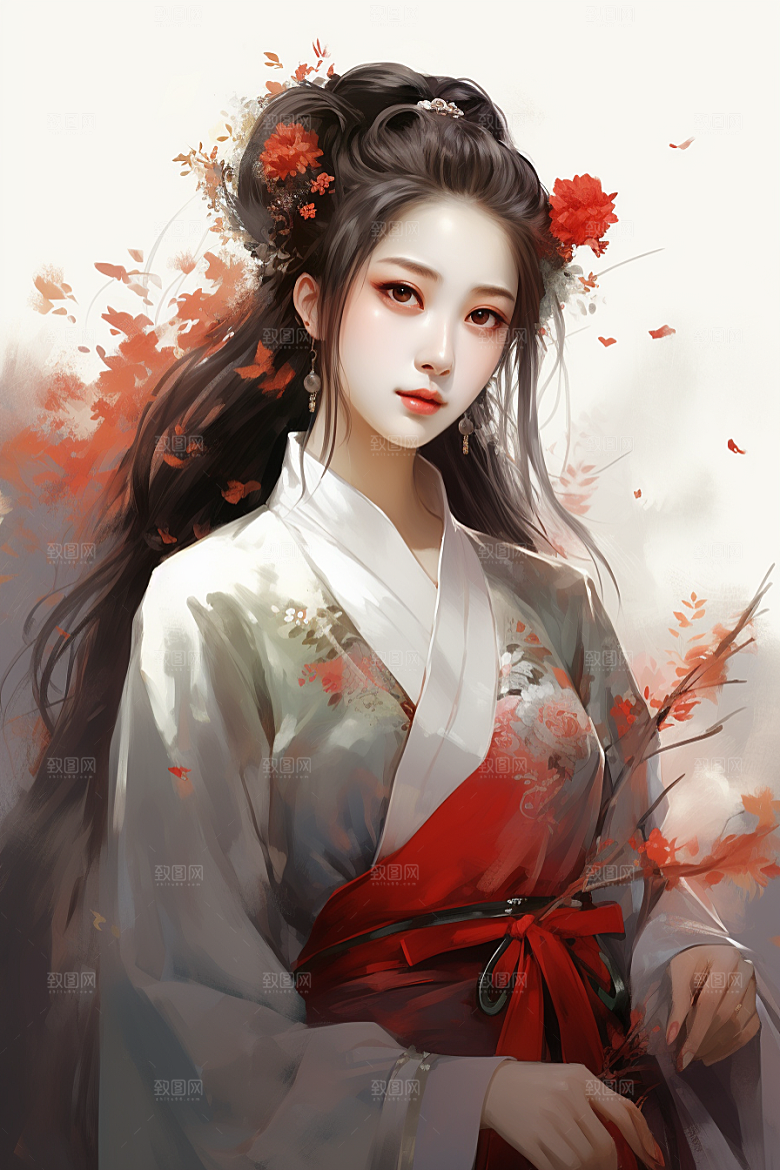 新中式美女中国风温婉插画