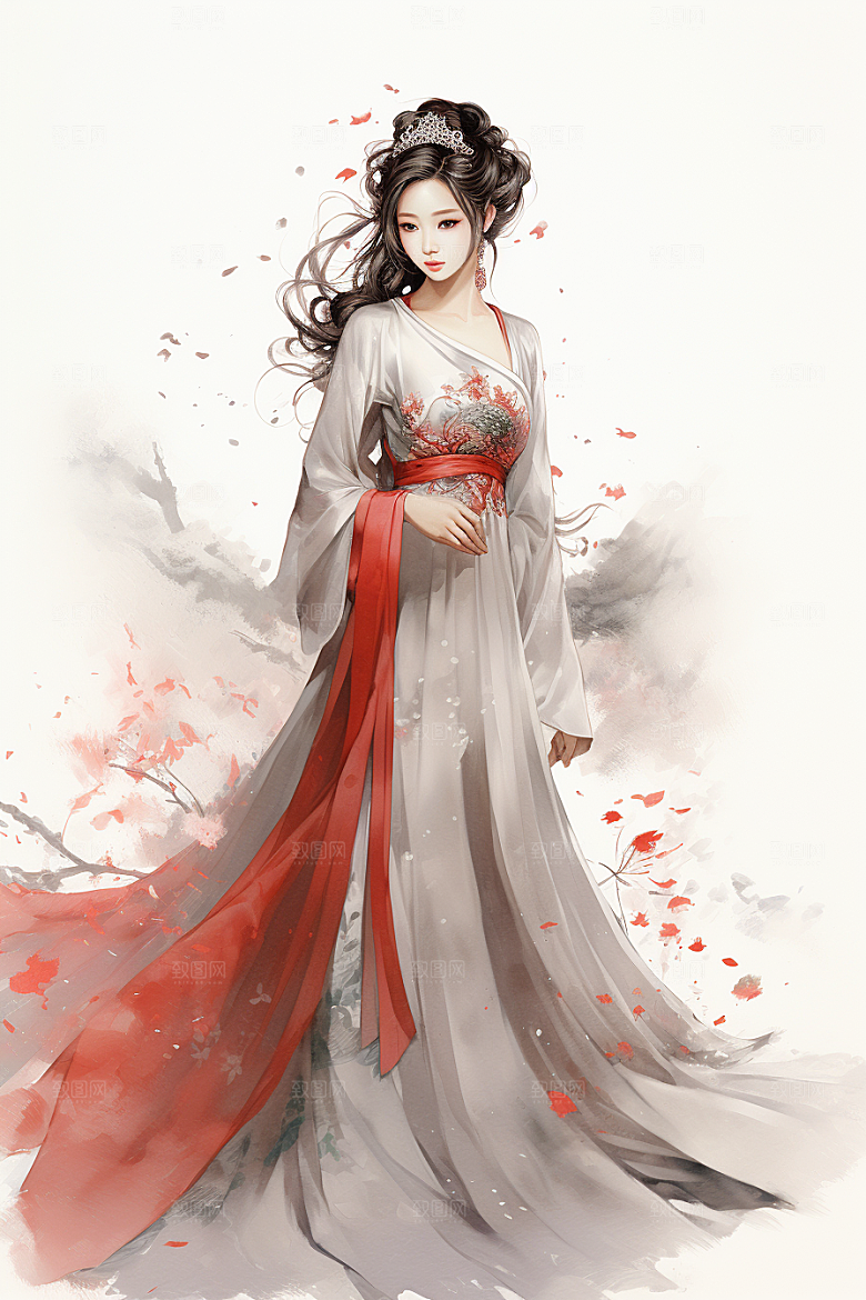新中式美女文艺艺术插画