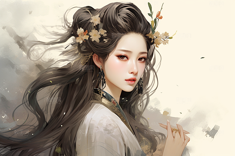 新中式美女中国风手绘插画