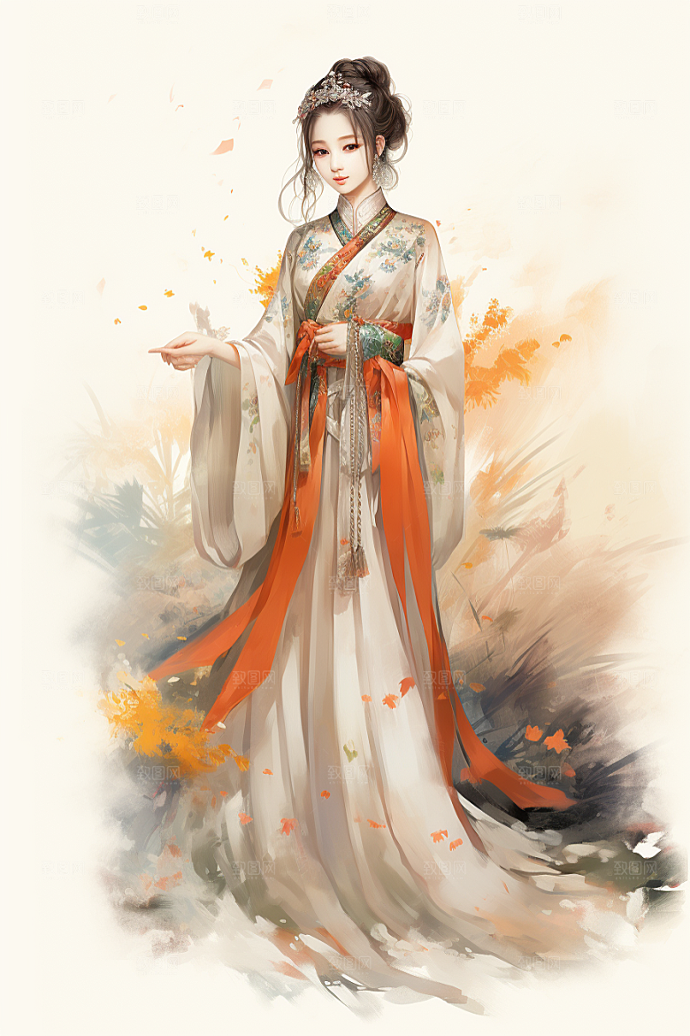新中式美女唯美高清插画