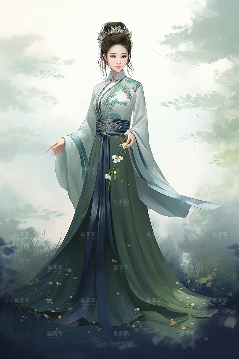 新中式美女艺术温婉插画