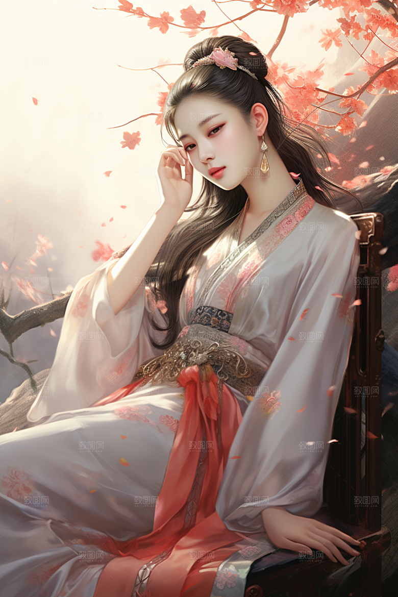 新中式美女艺术高清插画