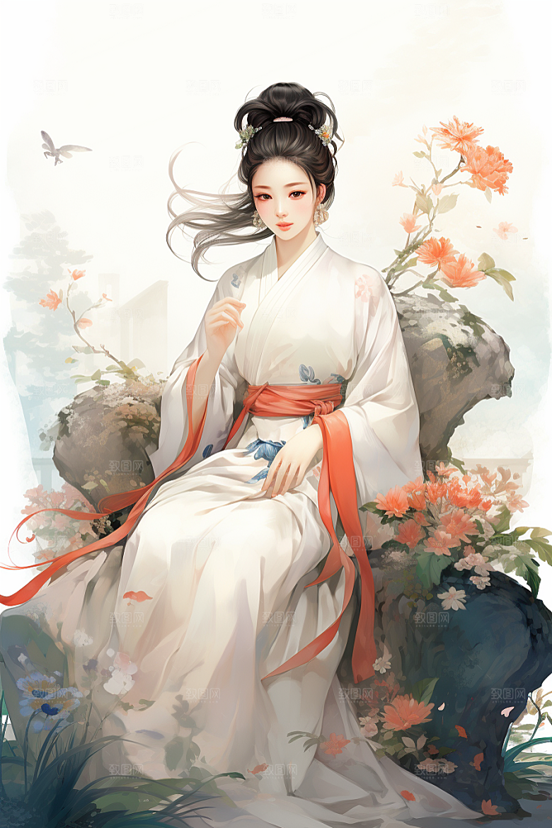 新中式美女唯美中国风插画