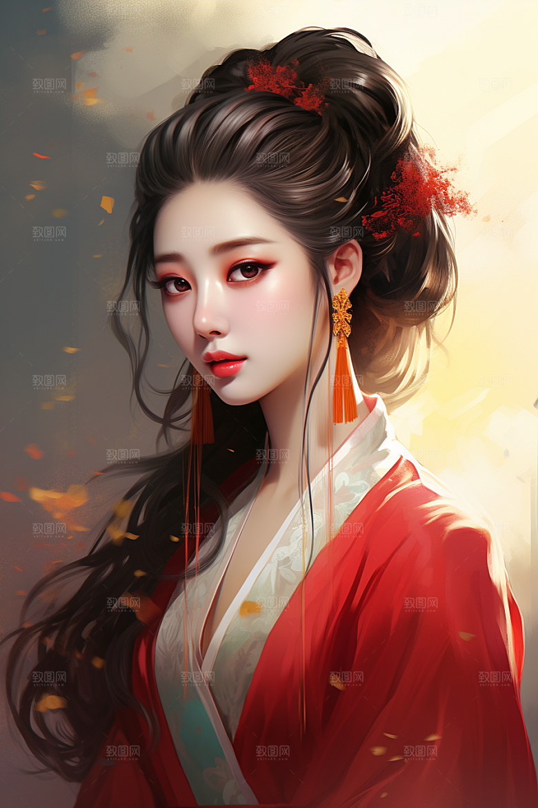 新中式美女艺术手绘插画