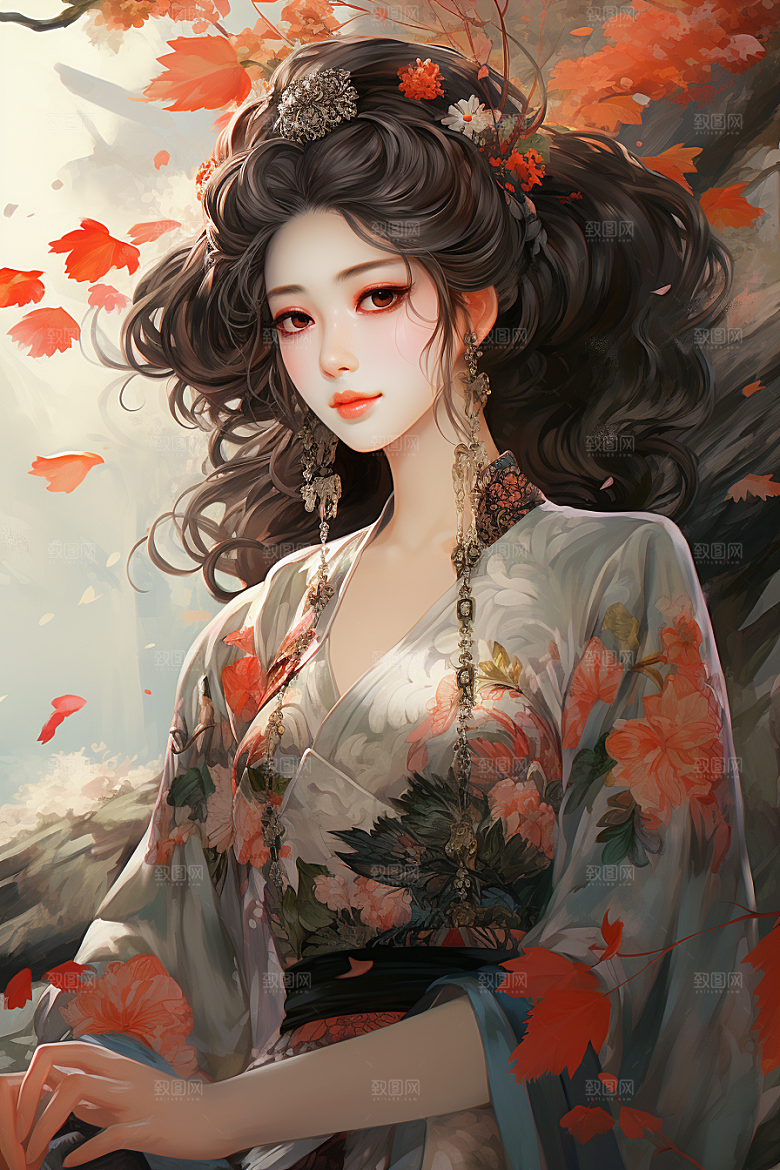 新中式美女唯美温婉插画