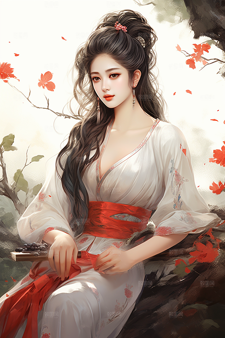 新中式美女中国风文艺插画