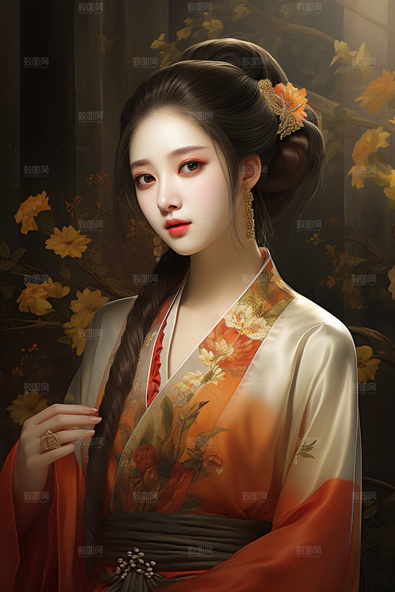 新中式美女高清唯美插画