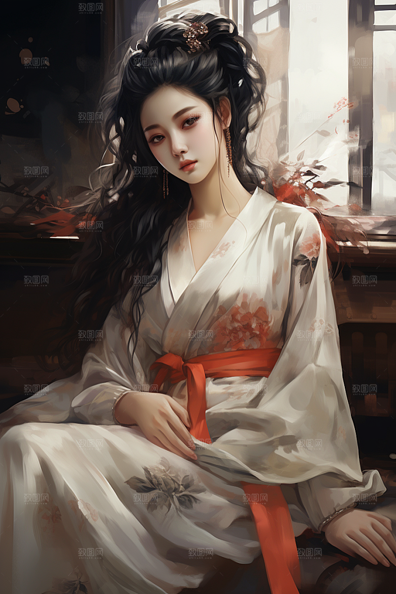 新中式美女中国风艺术插画