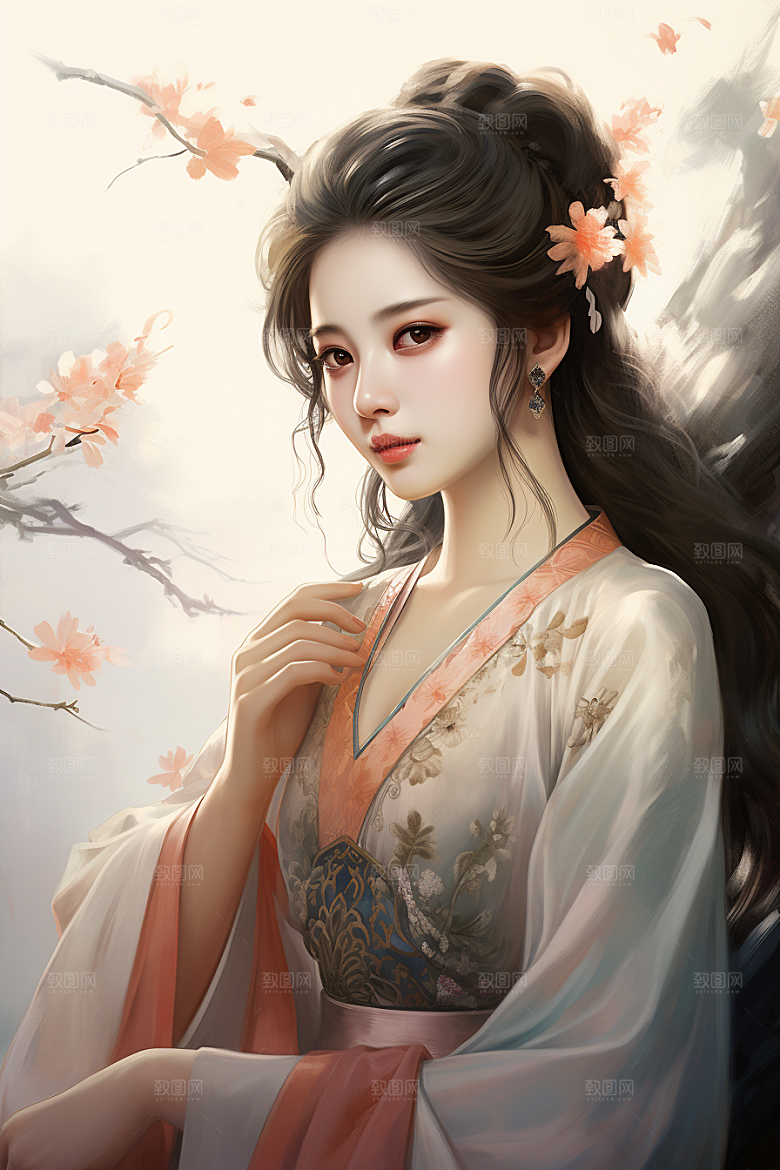 新中式美女水墨唯美插画