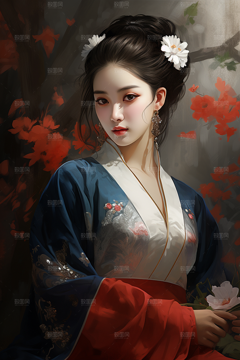 新中式美女唯美高清插画