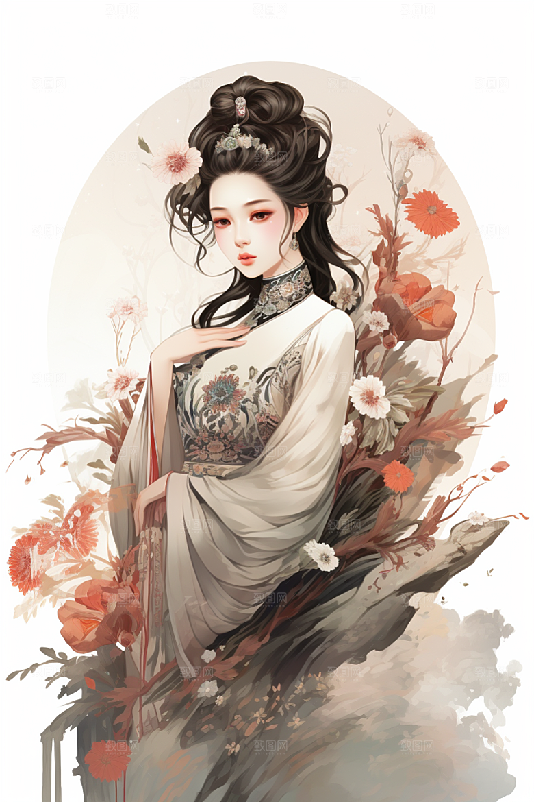 新中式美女中国风手绘插画