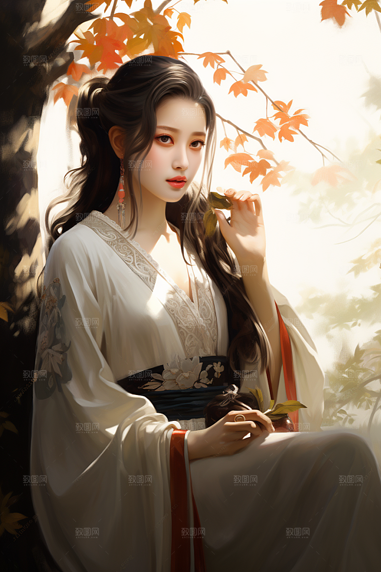 新中式美女中国风文艺插画