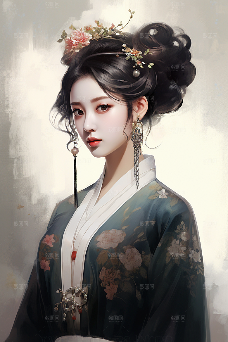 新中式美女文艺温婉插画