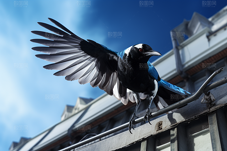 喜鹊人与自然高清摄影图