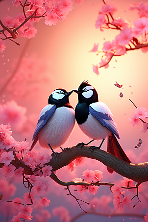 成双成对的喜鹊爱情象征中国风模型