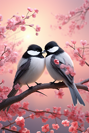 成双成对的喜鹊中式爱情象征模型
