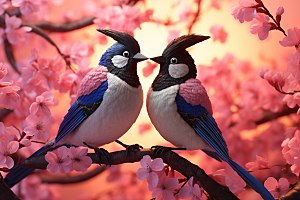 成双成对的喜鹊中式爱情象征模型