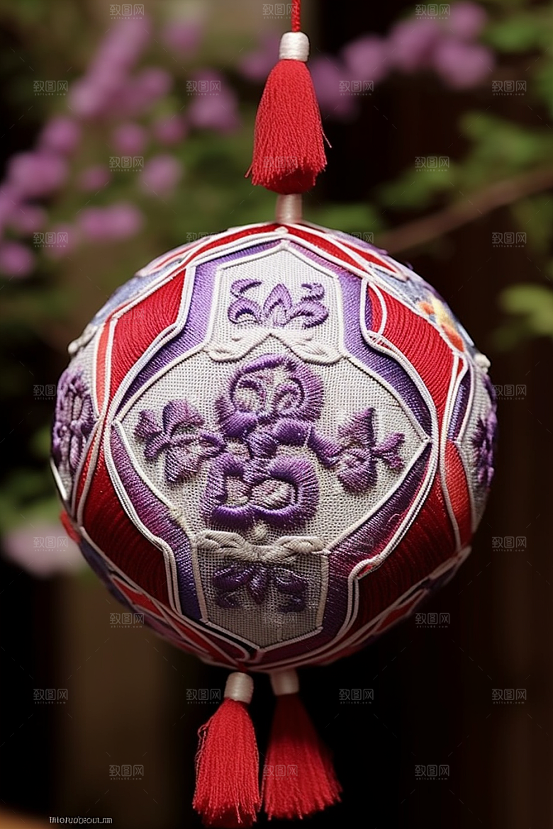 绣球针绣荷包摄影图