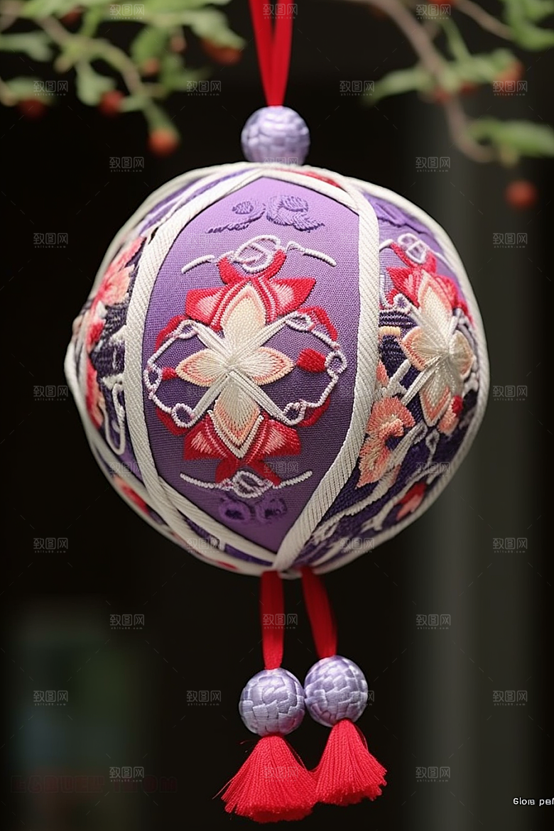 绣球挂饰针绣摄影图