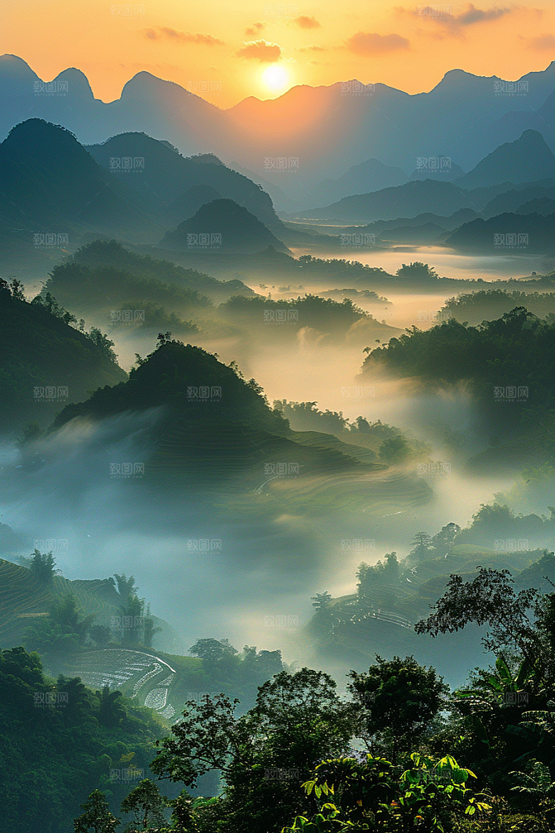 落日风光夕阳余晖素材