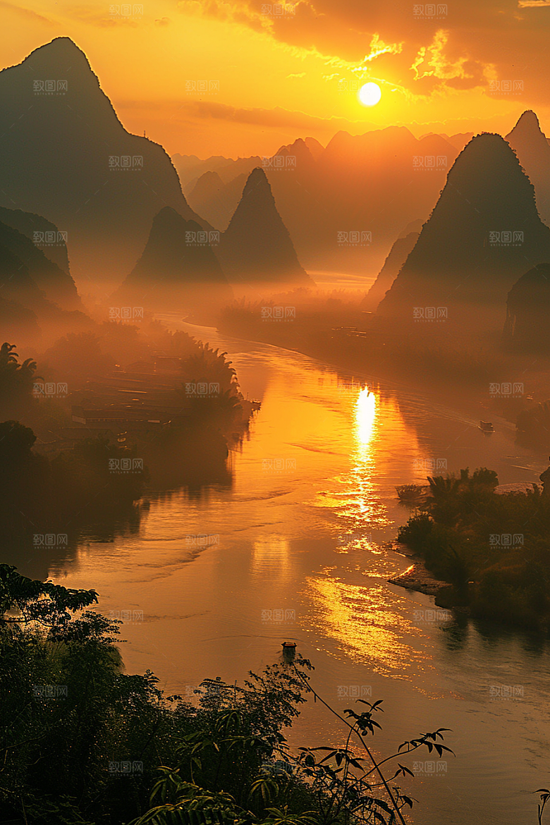 落日风光余晖夕阳素材