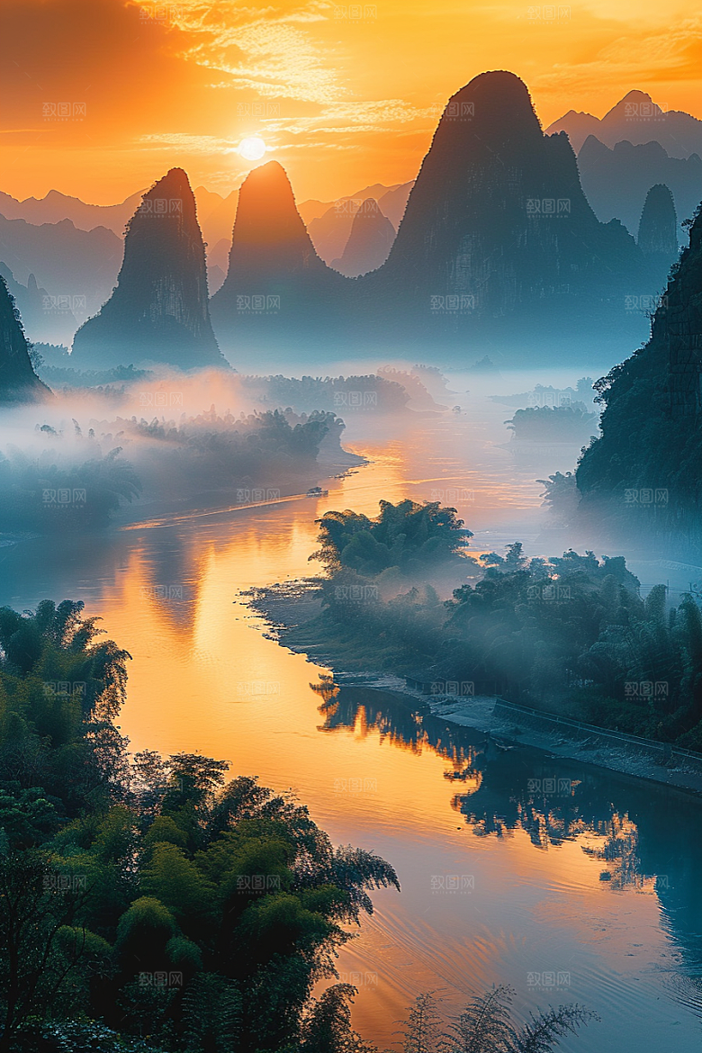 落日风光余晖晚霞素材
