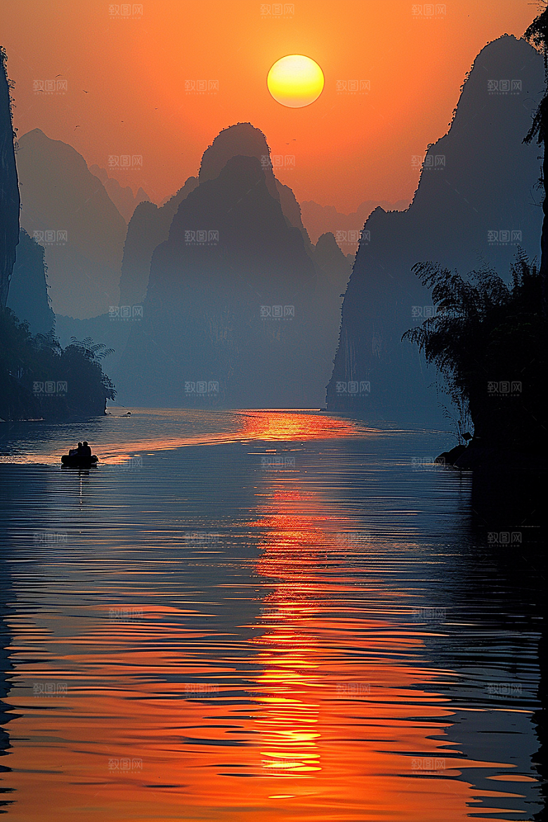 落日风光美景傍晚素材