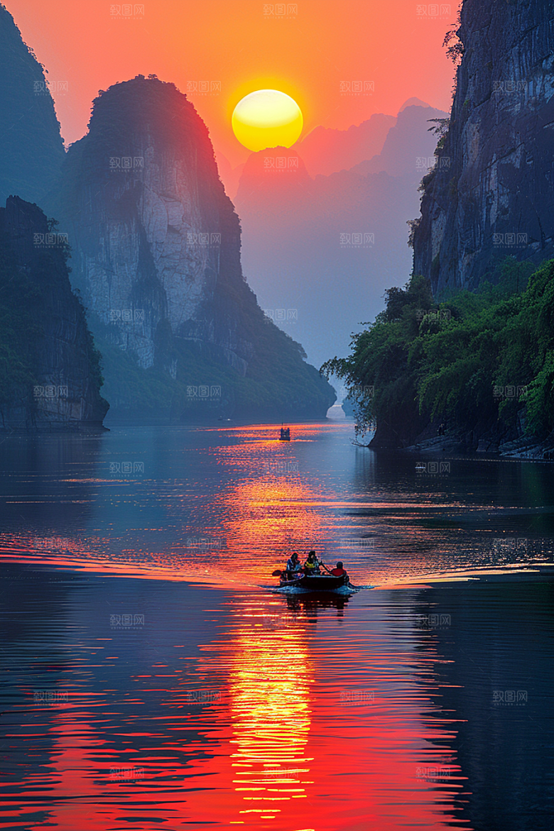 落日风光余晖夕阳素材