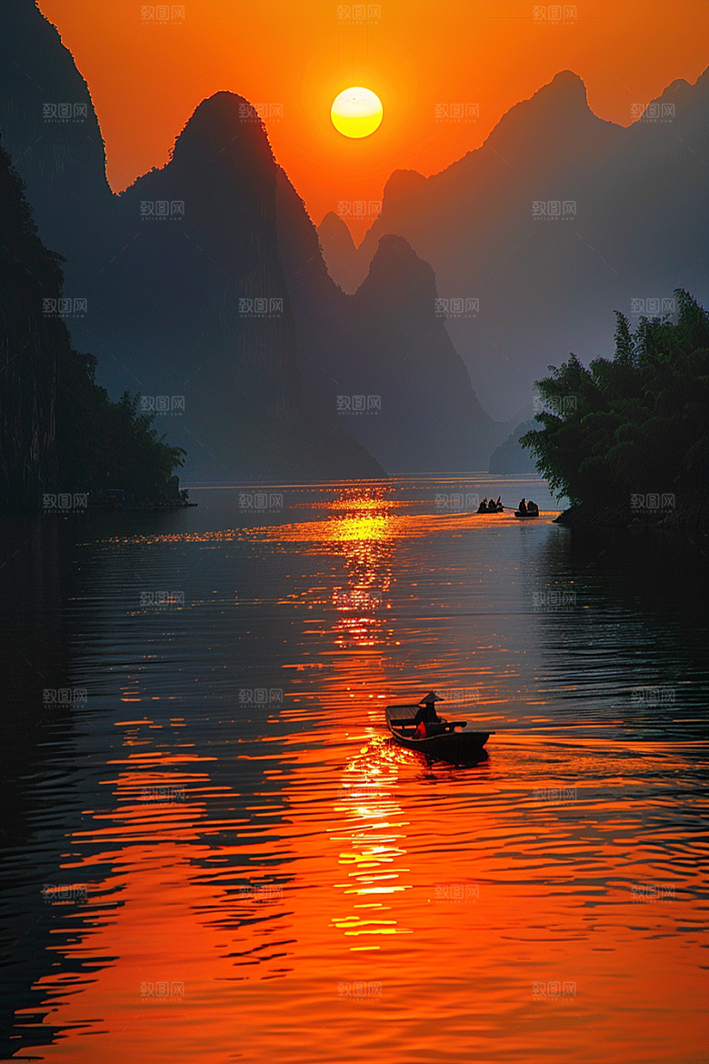 落日风光余晖风景素材