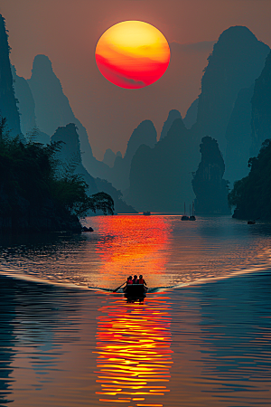 落日风光余晖景色素材