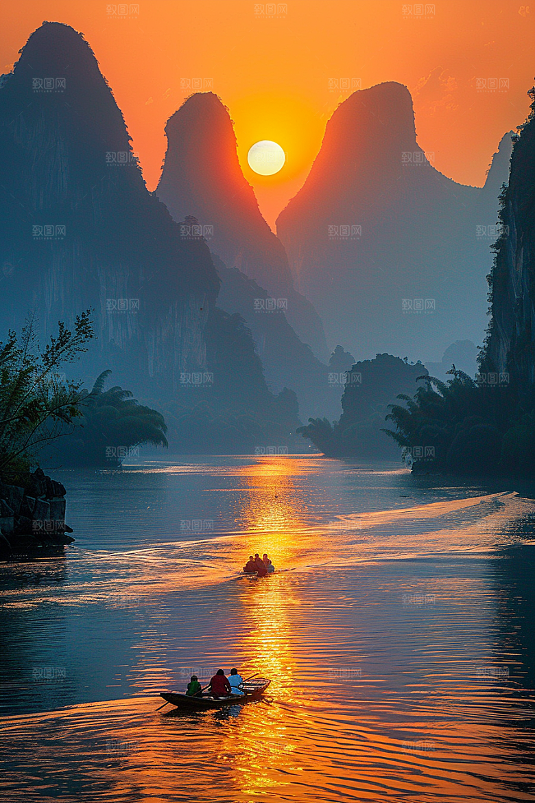 落日风光夕阳余晖素材