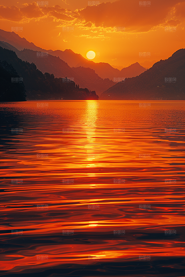 落日风光余晖美景素材