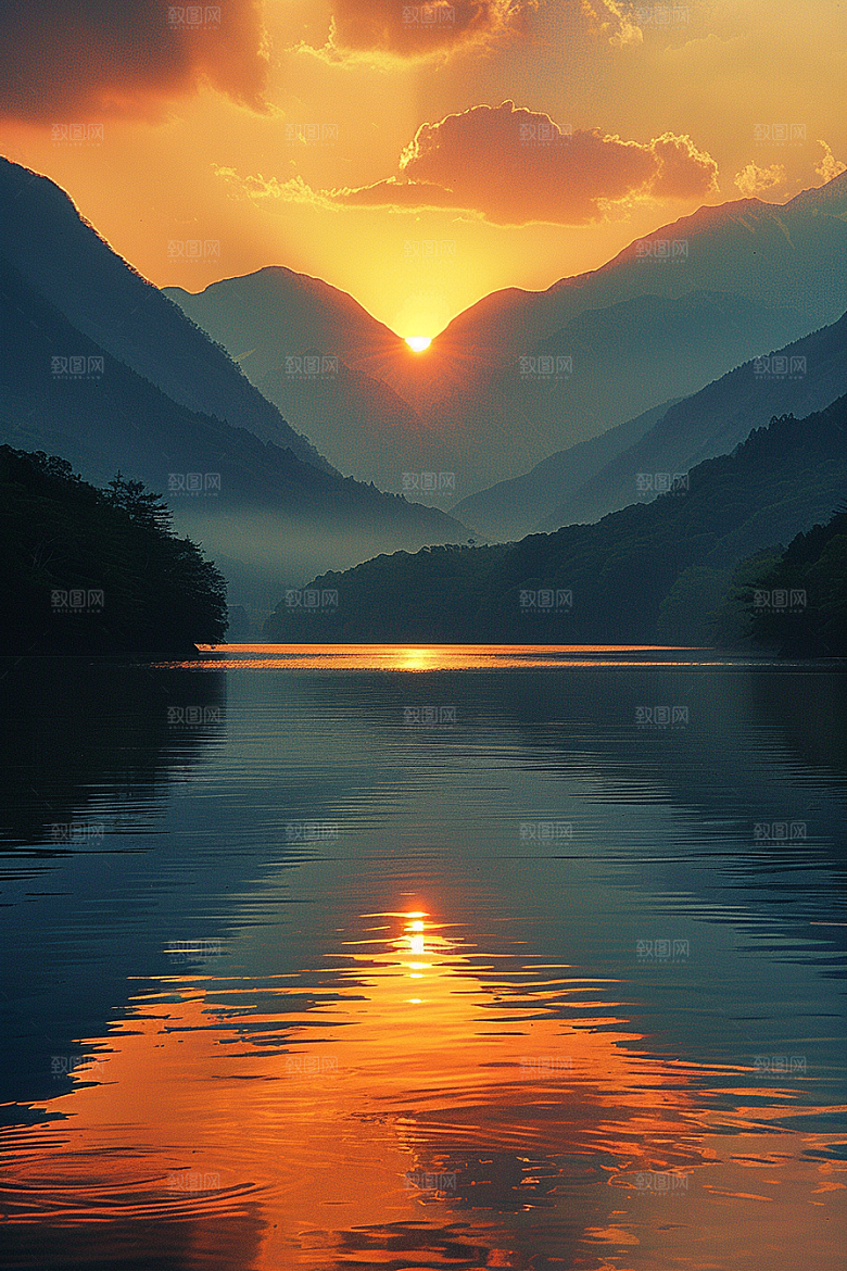 落日风光夕阳余晖素材