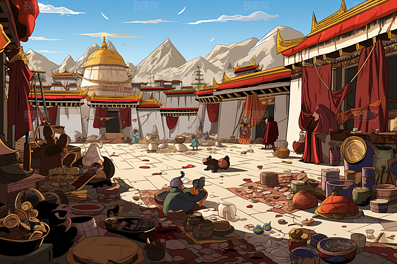 西藏风光旅游藏区插画