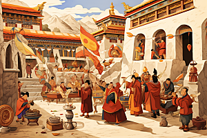 西藏风光旅游藏区插画