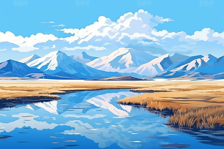 西藏风光藏区高海拔插画